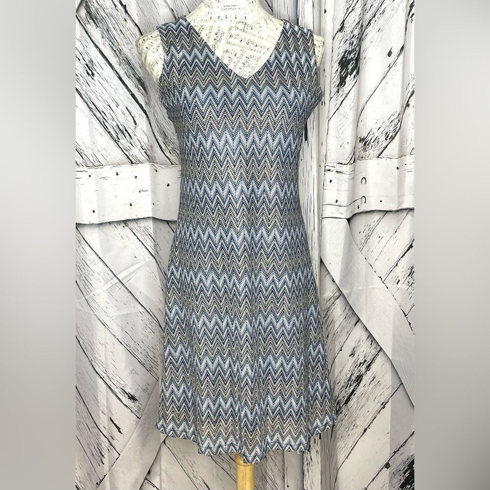 Missoni Chevron Knit Crochet Sleeveless Dress In Blues & Tan Size 40